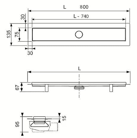 Kanaleta za Tuš Tece Linus 80 cm u izvedbi chrome s rešetkom pro za umetanje pločica