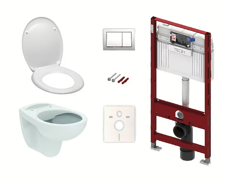 Viseči WC set Siko S-Line Pro s podžbuknim vodokotlićem TECE i kromiranom tipkom TECEbase