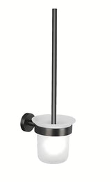 Tesa WC ščetka v krtačeni izvedbi hard graphite z montažo brez vrtanja Power.Kit in mat stekleno posodico