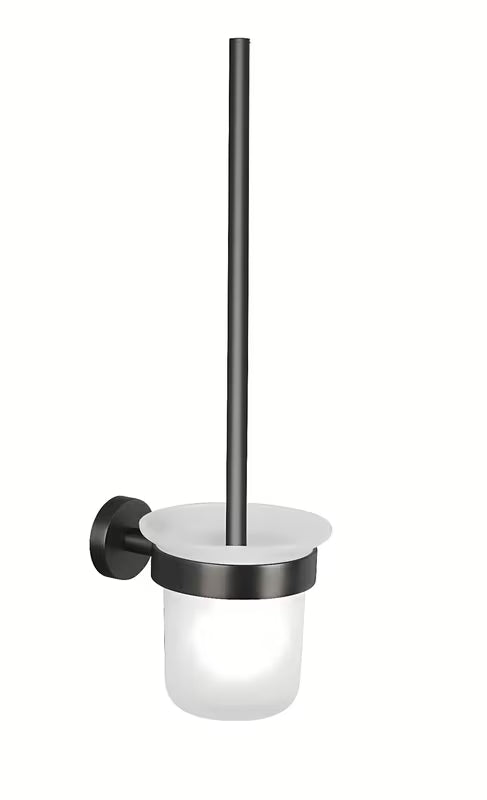 Tesa WC ščetka v krtačeni izvedbi hard graphite z montažo brez vrtanja Power.Kit in mat stekleno posodico