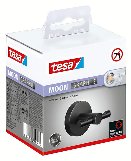 Kovinski kavelj za kopalni plašč Tesa v krtačeni izvedbi hard graphite z montažo z lepljenjem brez vrtanja