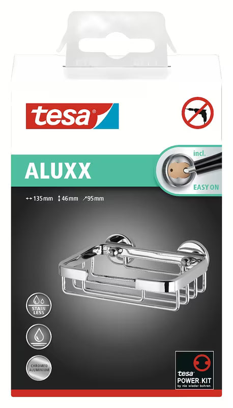 Kromiran koš za milo za tuši Tesa Aluxx z montažo brez vrtanja z lepilom