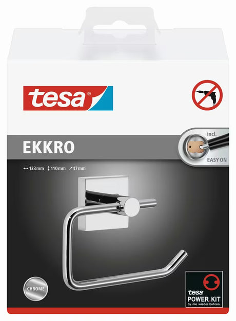 Kromiran držalo za toaletni papir Tesa Ekkro z modernim oglatim dizajnom pro stenska montaža brez vrtanja.