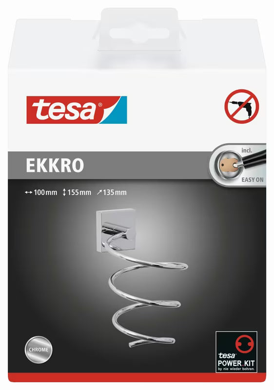 Kromiran samolepilni držalo za sušilec Tesa Ekkro s spiralno konstrukcijo, brez vrtanja