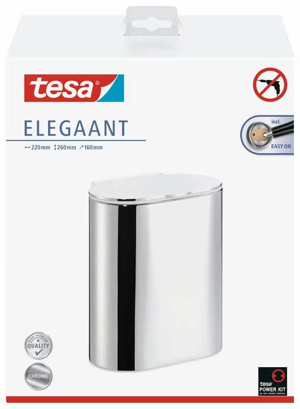 Kromiran koš za smeti Tesa Elegaant s pokrovom mehko Zapiranje Soft Close in montažo brez vrtanja