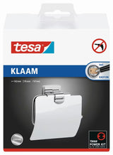 Kromiran oglati držalo za toaletni papir Tesa Klaam z montažo brez vrtanja s sistemom tesa Power.Kit.