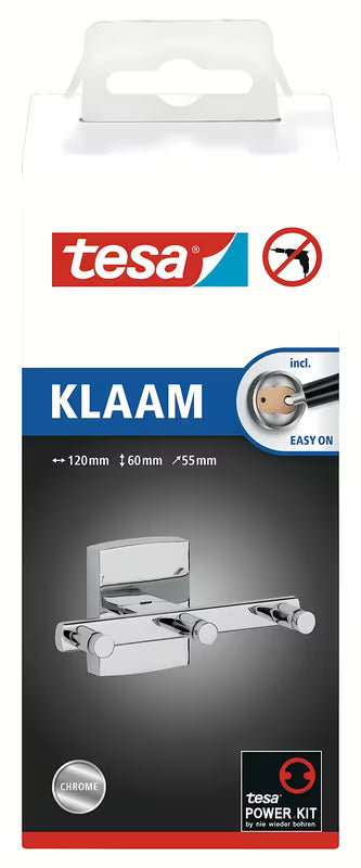 Samolepilni kavelj Tesa Klaam v sijajnem kromu pro obešanje brisač brez vrtanja