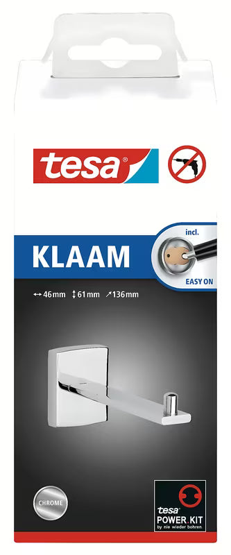 Kromiran držalo za toaletni papir tesa Klaam z montažo brez vrtanja s tehnologijo Power.Kit.