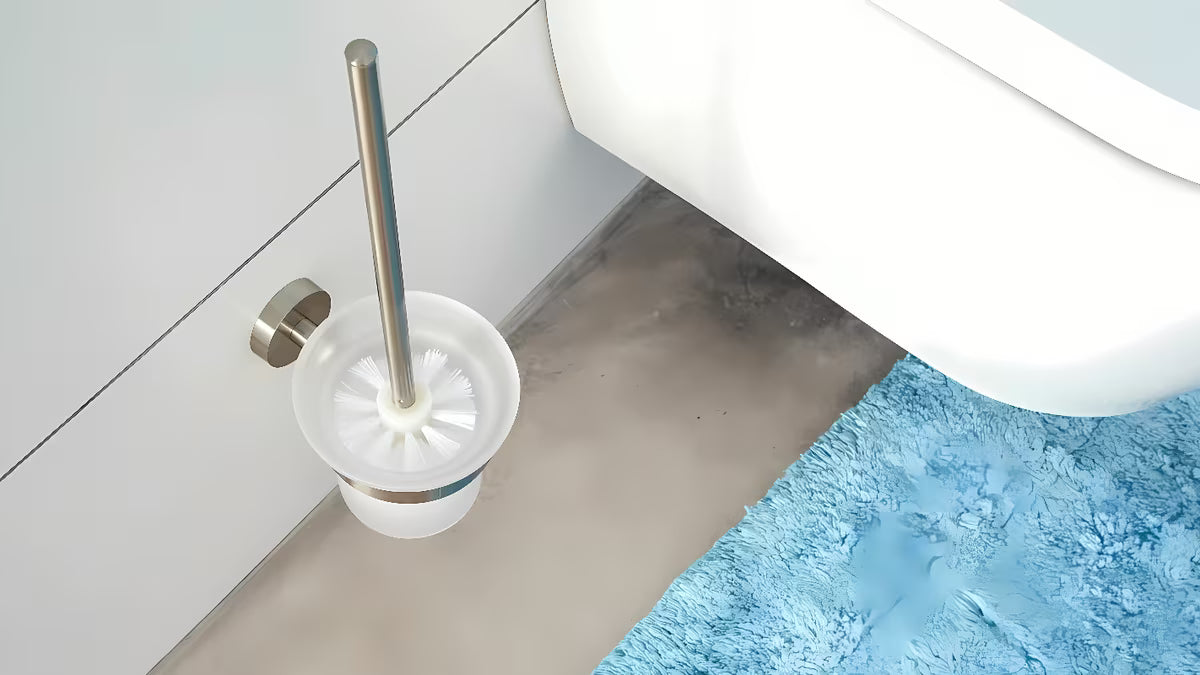 WC ščetka Tesa Moon iz krtačenega jekla s posodo iz satiniranega stekla, montaža brez vrtanja