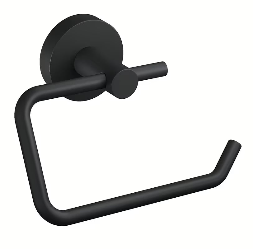 Mat črn držalo za toaletni papir brez pokrova Tesa Moon Black z montažo tesa Power.Kit brez vrtanja