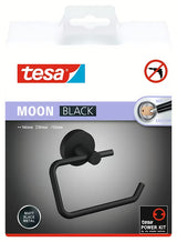 Mat črn držalo za toaletni papir brez pokrova Tesa Moon Black z montažo tesa Power.Kit brez vrtanja