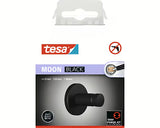 Mat črn kavelj za brisače Tesa Moon Black z lepilno montažo Tesa Power.Kit brez vrtanja