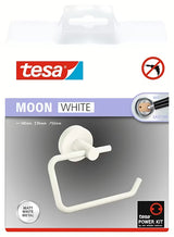 Mat belo držalo za toaletni papir brez pokrova Tesa Moon Black z lepilno montažo tesa® Power.Kit