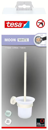 WC ščetka Tesa Moon Black v mat beli barvi s stekleno posodico in montažo brez vrtanja