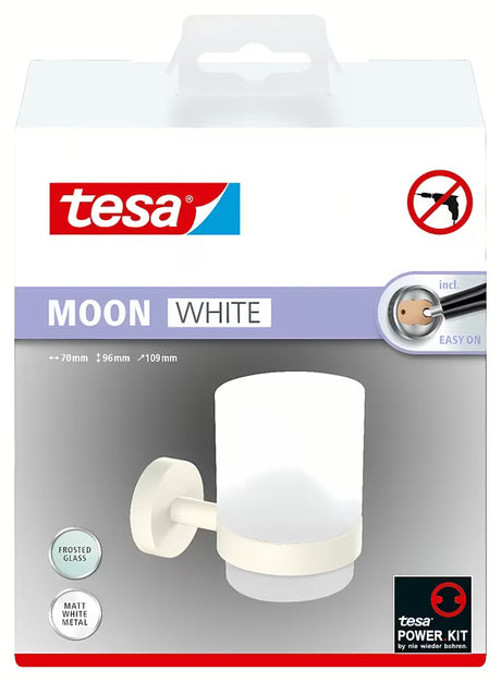 Tesa Moon Black držalo kozarca za zobne ščetke v mat beli barvi s satiniranim steklom