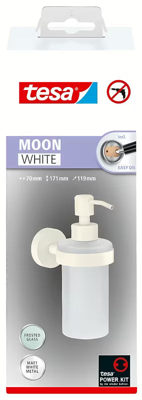 Bijeli dozirnik za milo Tesa Moon Black od satiniranog stakla z držalom pro montaža bez bušenja