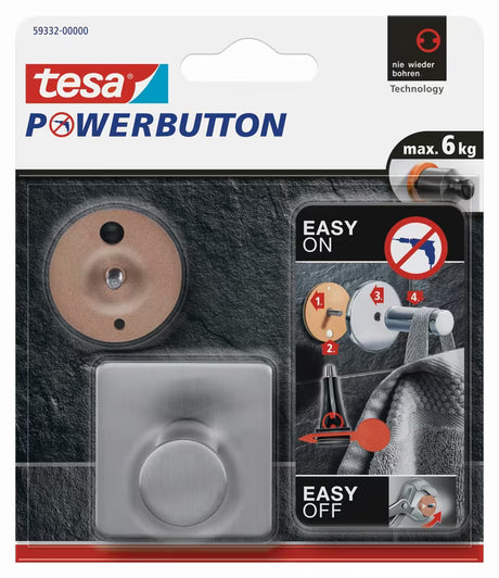 Kavelj Tesa powerbutton Classic iz krtačenega nerjavečega jekla pro montaža brez vrtanja.