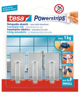 Kromiran kavelj Tesa Powerstrips pro za pritrditev brez vrtanja na gladke trdne površine.