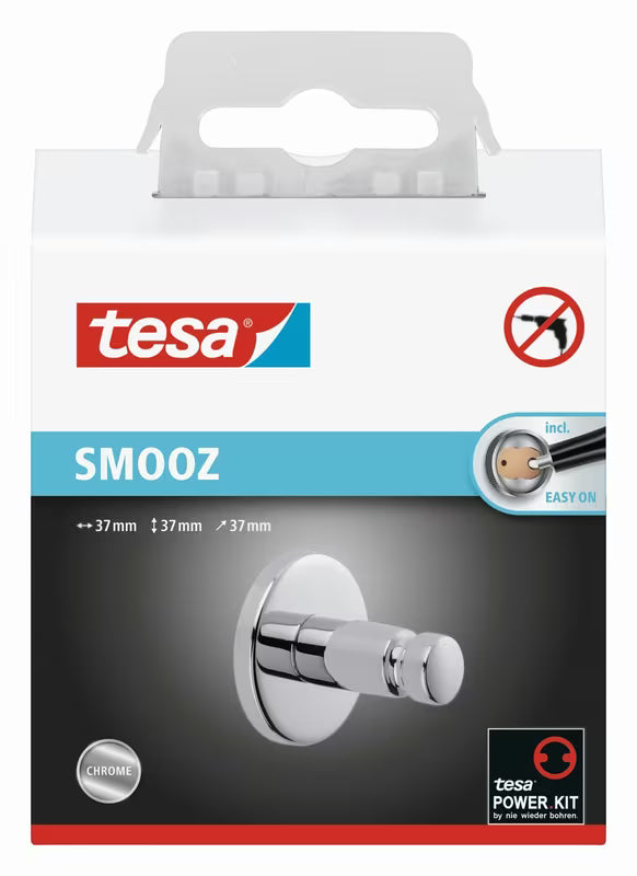 Kromiran samolepilni kavelj Tesa Smooz brez vrtanja za kopalnico, za brisačo ali kopalni plašč.