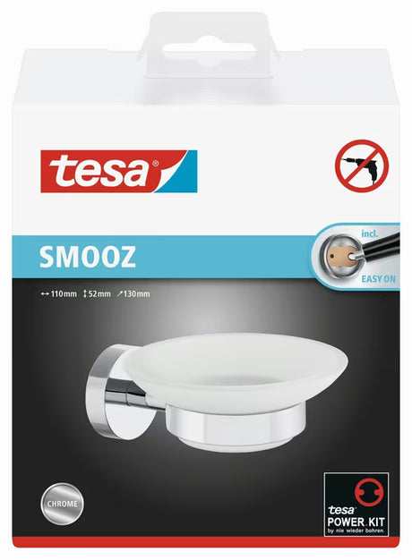 Kromiran držalo za milo Tesa Smooz s satinirano stekleno posodico pro, montaža brez vrtanja