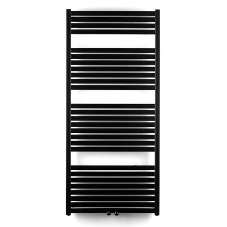 Kombiniran radiator Thermal Trend Kh 60x133 cm v črni mat izvedbi z ukrivljenimi prečkami.