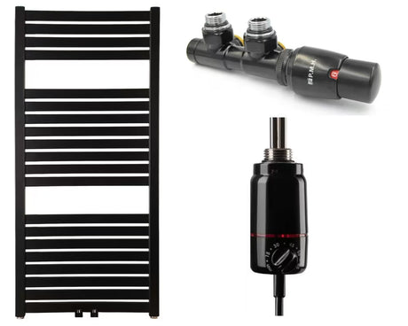 Kombiniran radiator Thermal Trend KH 45x97 cm v mat črni barvi s sredinskim priklopom