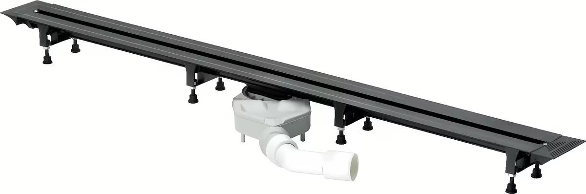 Crni kanaleta za tuš Viega Advantix Vario s podesivom duljinom i priključkom odvoda DN 40/50.