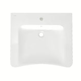 Bel viseče za invalide umivalnik Vitra 65x56 cm iz keramike s prelivom in odprtino pro za armaturo na sredini.