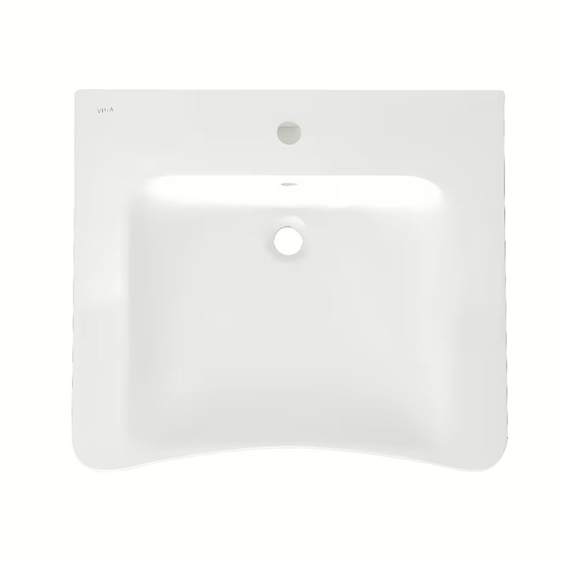 Bel viseče za invalide umivalnik Vitra 65x56 cm iz keramike s prelivom in odprtino pro za armaturo na sredini.