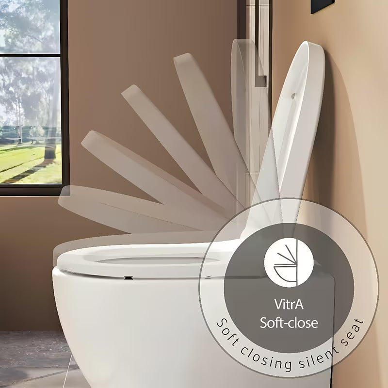 Bela WC deska Vitra Integra iz duroplasta z mehko Zapiranje Soft Close in kovinskimi tečaji s skritim pritrjevanjem.