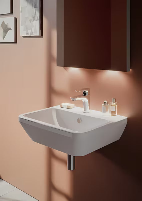Beli viseče keramični umivalnik vitra Integra 45x40 cm z odprtino pro za armaturo na sredini