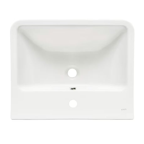 Beli viseče keramični umivalnik vitra Integra 55x45 cm z odprtino pro za armaturo na sredini in prelivom.