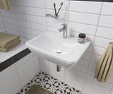 Beli viseče keramični umivalnik vitra Integra 55x45 cm z odprtino pro za armaturo na sredini in prelivom.