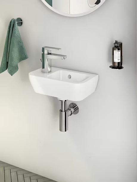 Bel keramični umivalnik Vitra Integra 37x22 cm z odprtino pro za armaturo levo, v sijajni izvedbi