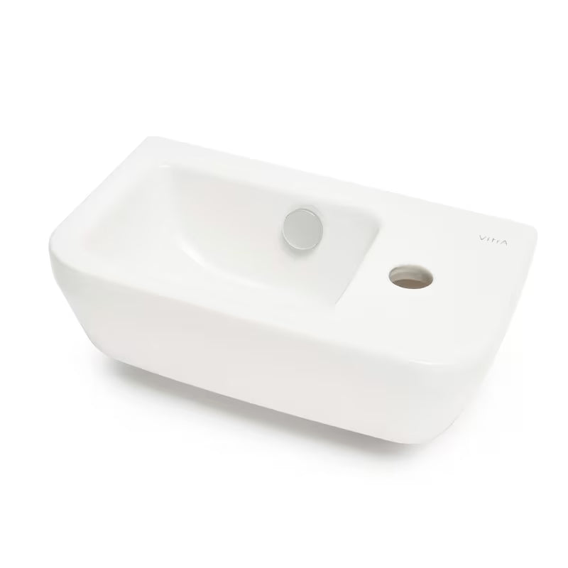 Bel keramični umivalnik Vitra Integra 37x22 cm s prelivom in odprtino pro za armaturo desno