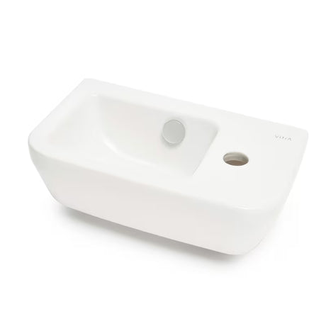 Bel keramični umivalnik Vitra Integra 37x22 cm s prelivom in odprtino pro za armaturo desno