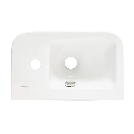 Bel keramični umivalnik Vitra Integra 37x22 cm s prelivom in odprtino pro za armaturo desno