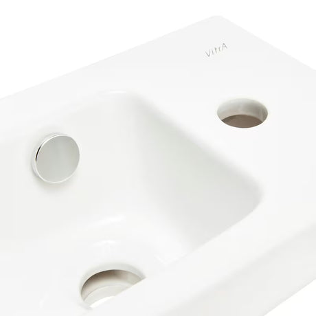 Bel keramični umivalnik Vitra Integra 37x22 cm s prelivom in odprtino pro za armaturo desno