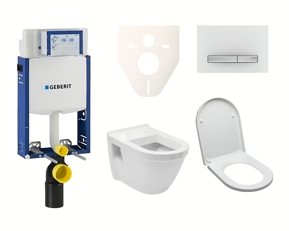 Viseči WC set vitra Integra za vzidavo s splakovalnikom Geberit in duroplastnim sedežem v beli barvi.
