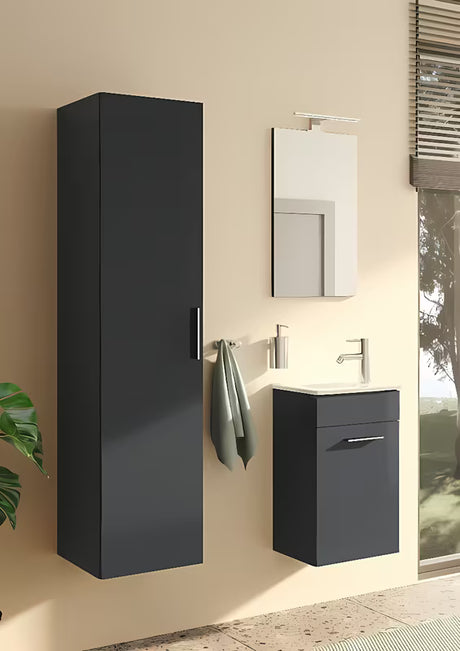 Vitra Mia koupalniški sestav 39x28 cm u antracit boji s ormarićem, umivaonikom, ogledalom i LED rasvjetom