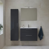 Koupalniški sestav Vitra Mia 79 x 39,5 cm u antracit boji s ormarićem, umivaonikom, ogledalom i LED rasvjetom.