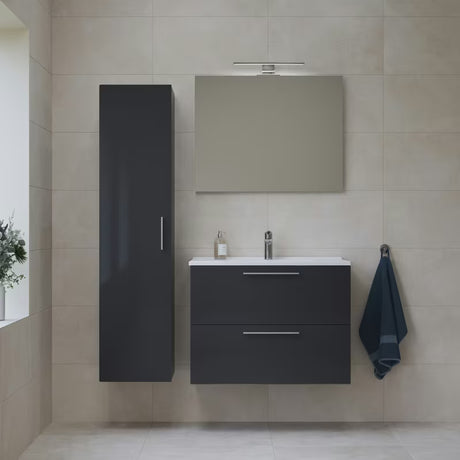 Koupalniški sestav Vitra Mia 79 x 39,5 cm u antracit boji s ormarićem, umivaonikom, ogledalom i LED rasvjetom.