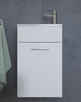 Bijela koupalniški sestav Vitra Mia z umivalnikom, s visećim ormarićem, ogledalom i LED rasvjetom