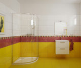 Bijeli koupalniški sestav Vitra Mia s keramičkim umivaonikom, visećim ormarićem, ogledalom i LED rasvjetom.