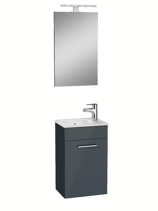 Vitra Mia koupalniški sestav 39x28 cm v antracitni barvi z omarico, umivalnikom, ogledalom in LED osvetlitvijo