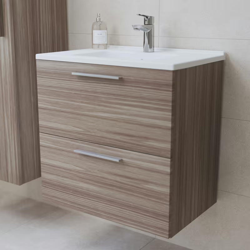 Koupalniški sestav Vitra Mia 59 x 39,5 cm v dekorju cordoba z omarico, umivalnikom, ogledalom in LED osvetlitvijo