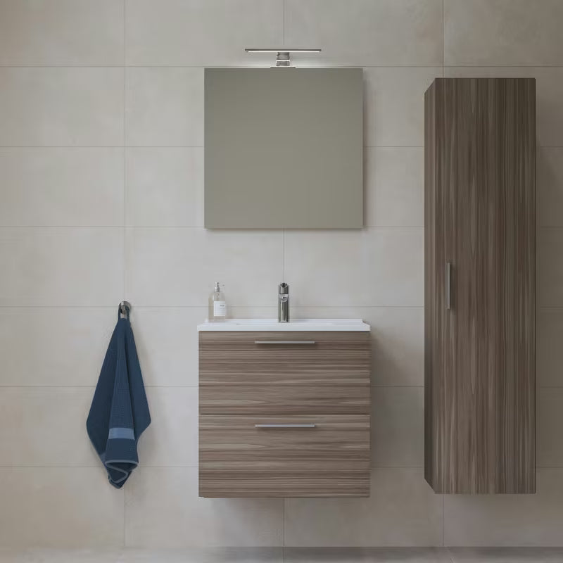 Koupalniški sestav Vitra Mia 59 x 39,5 cm v dekorju cordoba z omarico, umivalnikom, ogledalom in LED osvetlitvijo