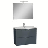 Koupalniški sestav Vitra Mia 79 x 39,5 cm v antracitni barvi z omarico, umivalnikom, ogledalom in LED osvetlitvijo.