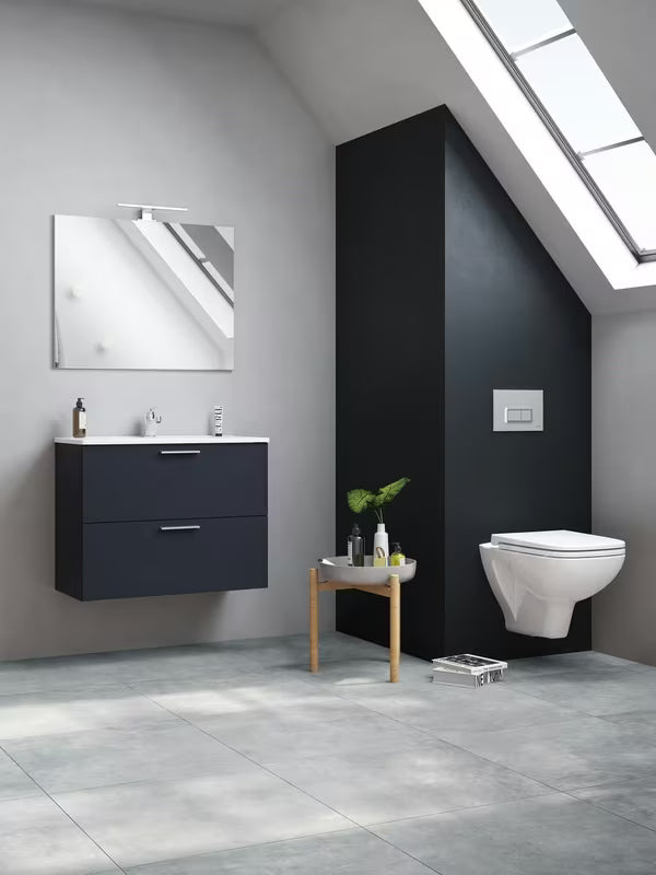 Koupalniški sestav Vitra Mia 79 x 39,5 cm v antracitni barvi z omarico, umivalnikom, ogledalom in LED osvetlitvijo.