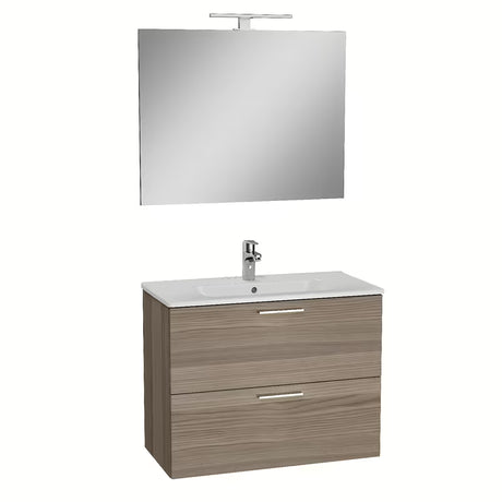 Koupalniški sestav Vitra Mia 79 x 39,5 cm v dekorju cordoba z omarico, umivalnikom, ogledalom in LED osvetlitvijo.